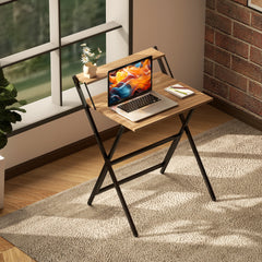 HOMCOM Folding Computer Desk, 27.6" Foldable Desk with Monitor Shelf for Small Space, Home Office, Study, Easy Assembly, Walnut