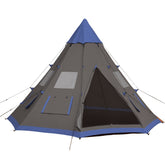 Outsunny 12Ft Camping Tent 6-7 Person 4 Season with 8 Mesh Windows, Outdoor Teepee Tent with Waterproof Material