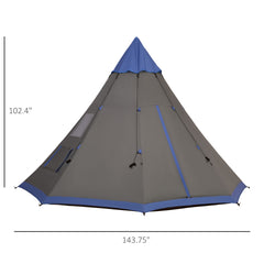 Outsunny 12Ft Camping Tent 6-7 Person 4 Season with 8 Mesh Windows, Outdoor Teepee Tent with Waterproof Material