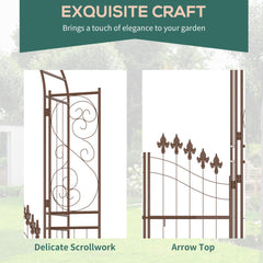 Outsunny 7' Metal Garden Arbor, Garden Arch with Gate, Fleur De Lis Motif, Latching Doors, Planter Shelves for Climbing Vines, Ceremony, Weddings, Party, Garden, Backyard, Lawn, Brown