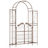 Outsunny 7' Metal Garden Arbor, Garden Arch with Gate, Fleur De Lis Motif, Latching Doors, Planter Shelves for Climbing Vines, Ceremony, Weddings, Party, Garden, Backyard, Lawn, Brown
