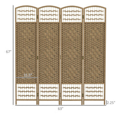 HOMCOM 4 Panel Folding Room Divider Portable Privacy Screen Wave Fiber Room Partition for Home Office Natural