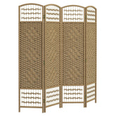 HOMCOM 4 Panel Folding Room Divider Portable Privacy Screen Wave Fiber Room Partition for Home Office Natural