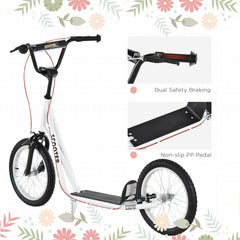 Aosom Youth Scooter Kick Scooter for Kids 5+ with Adjustable Handlebar Front and Rear Dual Brakes Inflatable Wheels, White
