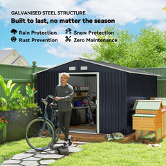 Outsunny 11' x 9' Outdoor Storage Shed, Garden Tool Metal Shed with Foundation Kit, Double Lockable Door, Air Vents and Sloping Roof, for Backyard, Patio, Lawn, Dark Gray