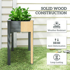 Outsunny 34" Raised Garden Bed, Elevated Wooden Planter Box with Holes for Vegetables, Herb, Flowers for Backyard, Dark Gray