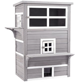 PawHut Outdoor Cat House, 3-Tier Kitty Shelter with 5 Escape Doors, Weather Resistant, Gray & White
