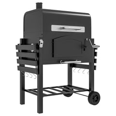 Outsunny Charcoal BBQ Grill w/ Adjustable Height, Folding Shelves, Thermometer, and Wheels, Black