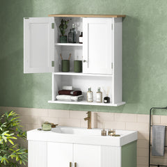 HOMCOM Wall Mounted Bathroom Cabinet, Modern Bathroom Wall Cabinet with 2 Doors and Adjustable Shelf, White
