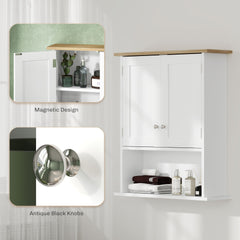 HOMCOM Wall Mounted Bathroom Cabinet, Modern Bathroom Wall Cabinet with 2 Doors and Adjustable Shelf, White