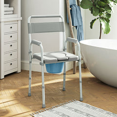 HOMCOM Bedside Commode Chair for Seniors, Adults, Handicap, Raised Toilet Seat with Arm, Adjustable Height, 331 lbs, Gray