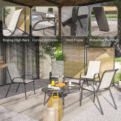 Outsunny Set of 4 Outdoor Dining Chairs, Stackable Patio Chairs with High Back, Breathable Mesh Seat for Garden Lawn, Mixed Gray