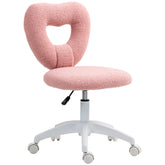 HOMCOM Armless Computer Desk Chair, Office Task Chair, Teddy Fleece Heart Makeup Vanity Chair with Swivel Wheels, Pink