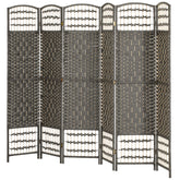 HOMCOM 6 Panel Folding Room Divider Portable Privacy Screen Wave Fiber Room Partition for Home Office Dark Gray