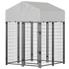 PawHut Outdoor Dog Kennel with Roof, 4' x 4' x 6' Heavy Duty Welded Wire Dog Playpen Enclosure with Escape-proof Lock