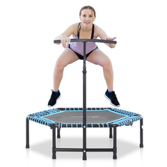 Soozier 4.5ft Exercise Trampoline, Portable & Foldable Fitness Trampoline Rebounder with 3-Level Adjustable T-Bar, Great for Adults Kids Working Out, Blue