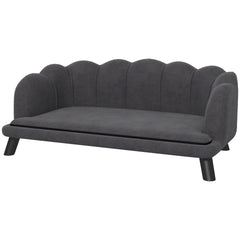 PawHut Pearl Design Pet Sofa for Medium and Large Sized Dogs, Pet Bed with Cushion and Solid Wood Legs, Charcoal Gray