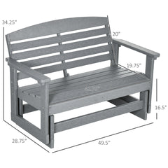 Outsunny Patio Glider Bench w/ HDPE Slatted Double Rocking Chair, Light Gray