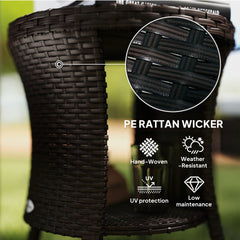 Outsunny 18" Wicker Outdoor Coffee Table, PE Rattan Patio Side Table with 2-Tier Storage, Composite Wood Top, Mixed Brown