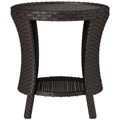 Outsunny 18" Wicker Outdoor Coffee Table, PE Rattan Patio Side Table with 2-Tier Storage, Composite Wood Top, Mixed Brown
