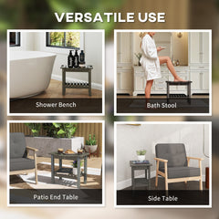 Outsunny HDPE Shower Bench, Waterproof Shower Stool with Handle, Storage Shelf, Non-Slip Pads for Indoor Outdoor, Dark Gray
