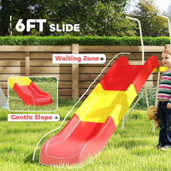Qaba 6ft Slide for Kids, Metal Freestanding Playground Equipment with Climbing Ladder, for Backyard, Outdoor, Indoor, Red