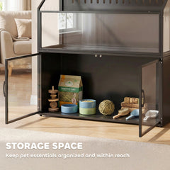 PawHut Hamster Cage with Storage Cabinet, Small Animal Cage with Easy View Acrylic Panels and Openable Top, Guinea Pig Habitat