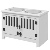 PawHut Dog Food Storage Cabinet with Bowls & Dog Feeding Station, White