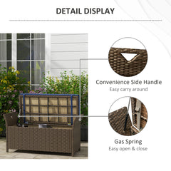 Outsunny Outdoor Patio Wicker Storage Bench, 2-In-1 Rattan Patio Furniture, 29 Gal Storage Box w/ Cushion, Dark Blue