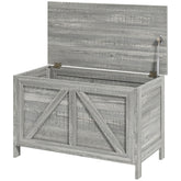HOMCOM Storage Chest, Farmhouse Lift Top Box Organizer with Safety Hinge, for Bedroom, Entryway, Living Room, Gray Wood Grain