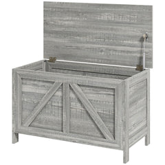 HOMCOM Storage Chest, Farmhouse Lift Top Box Organizer with Safety Hinge, for Bedroom, Entryway, Living Room, Gray Wood Grain