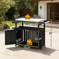 Outsunny Outdoor Bar Cart with Storage, Stainless Steel Outdoor Bar Table Top, Wheeled HDPE Kitchen Island for Food Prep, Black