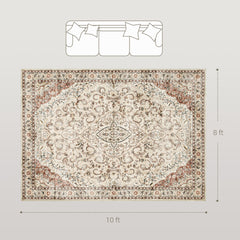 HOMCOM Area Rug 8x10, Machine Washable Rug, Non-Slip Classical Floral Print Floor Carpet for Living Room, Bedroom, Mixed-Brown
