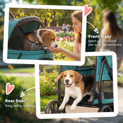 PawHut 3 Wheel Pet Stroller with Easy One-Click Quick Fold, Mesh Window, Washable Cushion, for Medium Dogs, Dark Green