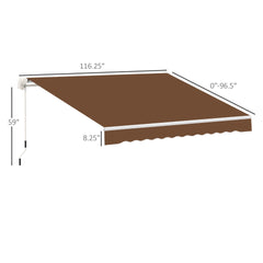 Outsunny 10' x 8' Manual Retractable Sun Shade Patio Awning - Coffee Brown