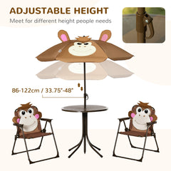 Outsunny Kids Table and Chair Set, Outdoor Folding Garden Furniture, Picnic Table for Patio Backyard, with Removable & Height Adjustable Sun Umbrella, Brown