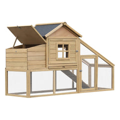 PawHut 69" Wooden Chicken Coop, Poultry Cage Hen House with Connecting Ramp, Tray, Ventilated Window and Nesting Box