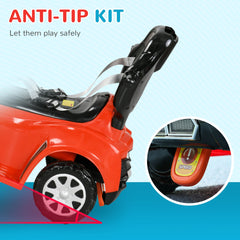 Qaba 3 in 1 Push Car Sliding Car with Removable Handle, Music, Horn, Canopy, Safety Guardrail, Red