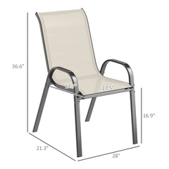 Outsunny Set of 4 Outdoor Dining Chairs, Stackable Patio Chairs with High Back, Breathable Mesh Seat for Garden Lawn, Beige
