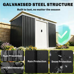 Outsunny 9' x 4' Metal Outdoor Storage Shed, Tool House with Double Lockable Doors for Backyard, Patio, Lawn, Garage, Dark Gray