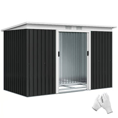 Outsunny 9' x 4' Metal Outdoor Storage Shed, Tool House with Double Lockable Doors for Backyard, Patio, Lawn, Garage, Dark Gray