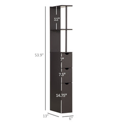 HOMCOM 54" Tall Bathroom Storage Cabinet, Freestanding Linen Tower with 2-Tier Shelf and Drawers, Narrow Side Floor Organizer, Brown