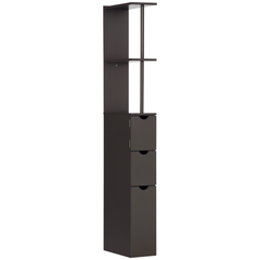 HOMCOM 54" Tall Bathroom Storage Cabinet, Freestanding Linen Tower with 2-Tier Shelf and Drawers, Narrow Side Floor Organizer, Brown
