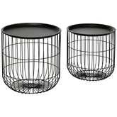 HOMCOM Coffee Table Set, Nest of Coffee Tables with Steel Wired Basket Body and Removable Top for Living Room, Black