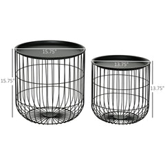 HOMCOM Coffee Table Set, Nest of Coffee Tables with Steel Wired Basket Body and Removable Top for Living Room, Black