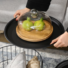 HOMCOM Coffee Table Set, Nest of Coffee Tables with Steel Wired Basket Body and Removable Top for Living Room, Black