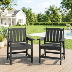 Outsunny 2 Piece All-Weather Patio Chairs, HDPE Patio Dining Chair Set, Heavy Duty Wood-Like Outdoor Furniture, Gray