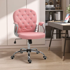 Vinsetto Makeup Vanity Chair, PU Leather Computer Task Chair with Button Tufted, Padded Armrests, Adjustable Height and Swivel Wheels, Pink