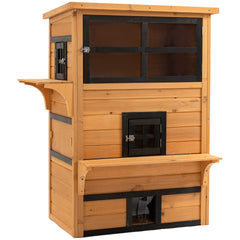 PawHut Outdoor Cat House, 3-Tier Kitty Shelter with 5 Escape Doors, Weather Resistant, Yellow & Black