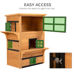 PawHut Outdoor Cat House, 3-Tier Kitty Shelter with 5 Escape Doors, Weather Resistant, Yellow & Black